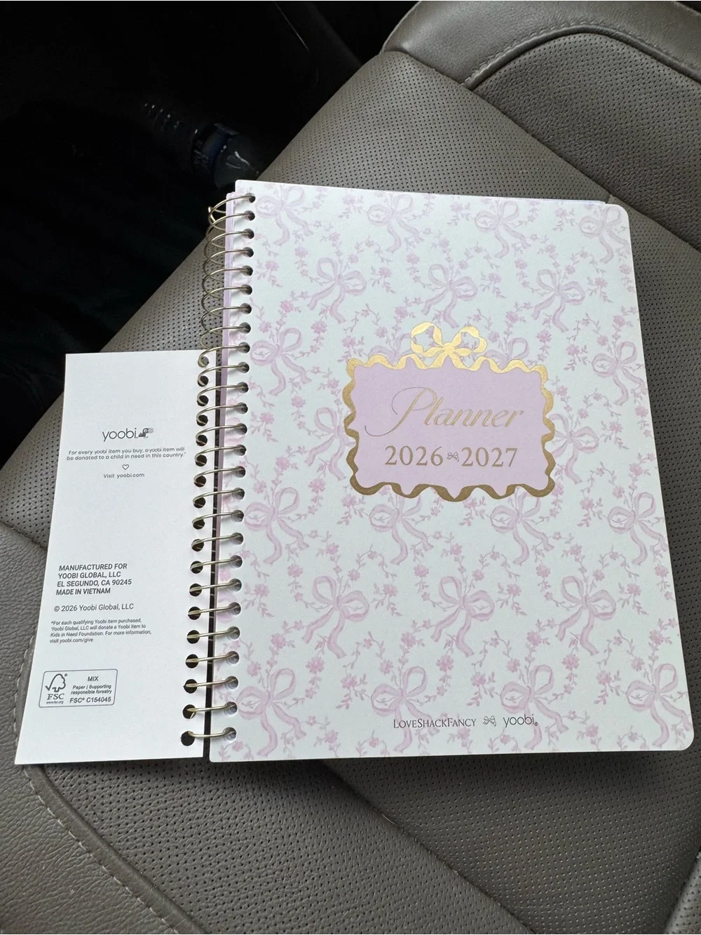 Loveshack fancy x Yoobi Pink & Gold 2026-2027 Spiral Planner